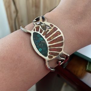 Heavy sterling silver cuff w/turquoise coral inlay